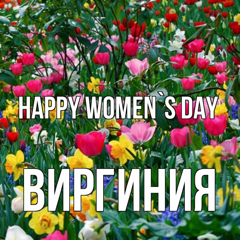 Greetings card с именем, Виргиния happy women`s day с международным женским днем поздравления для женщины Greetings with text for free download 